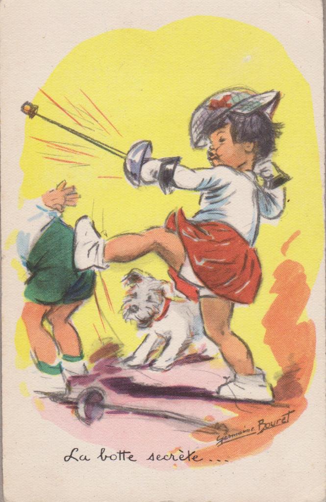 Gemaine Bouret "Degen gevecht" Grappige oude AK., Verzamelen, Verzenden, 1920 tot 1940, Gelopen, Kinderen