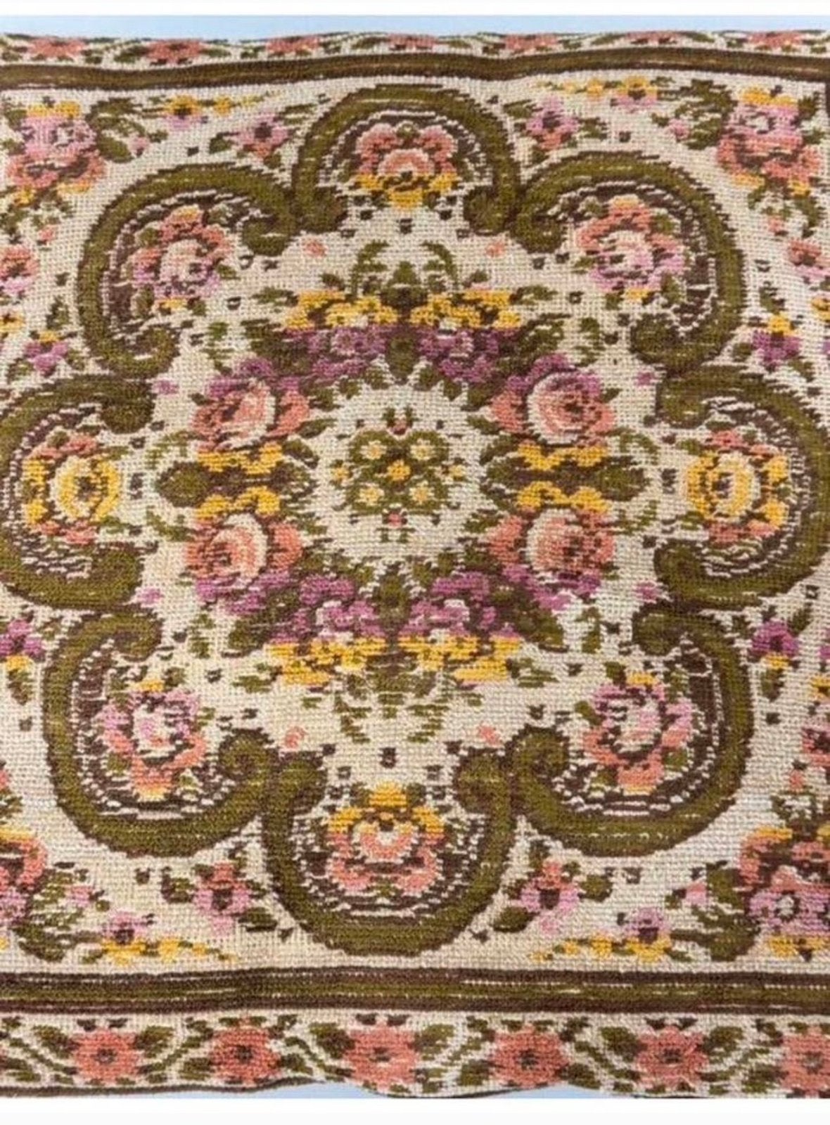 Antiek kussen geborduurd bloem bloemen patroon 40x40 cm, Ophalen of Verzenden