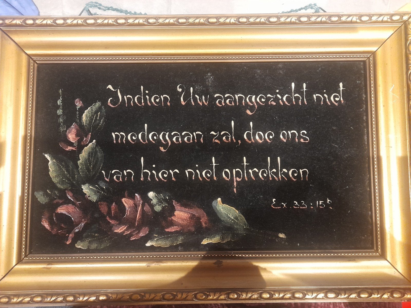 Bijbels spreukenbord. Op zwart fluweel. Vintage jaren 20/30, Ophalen of Verzenden
