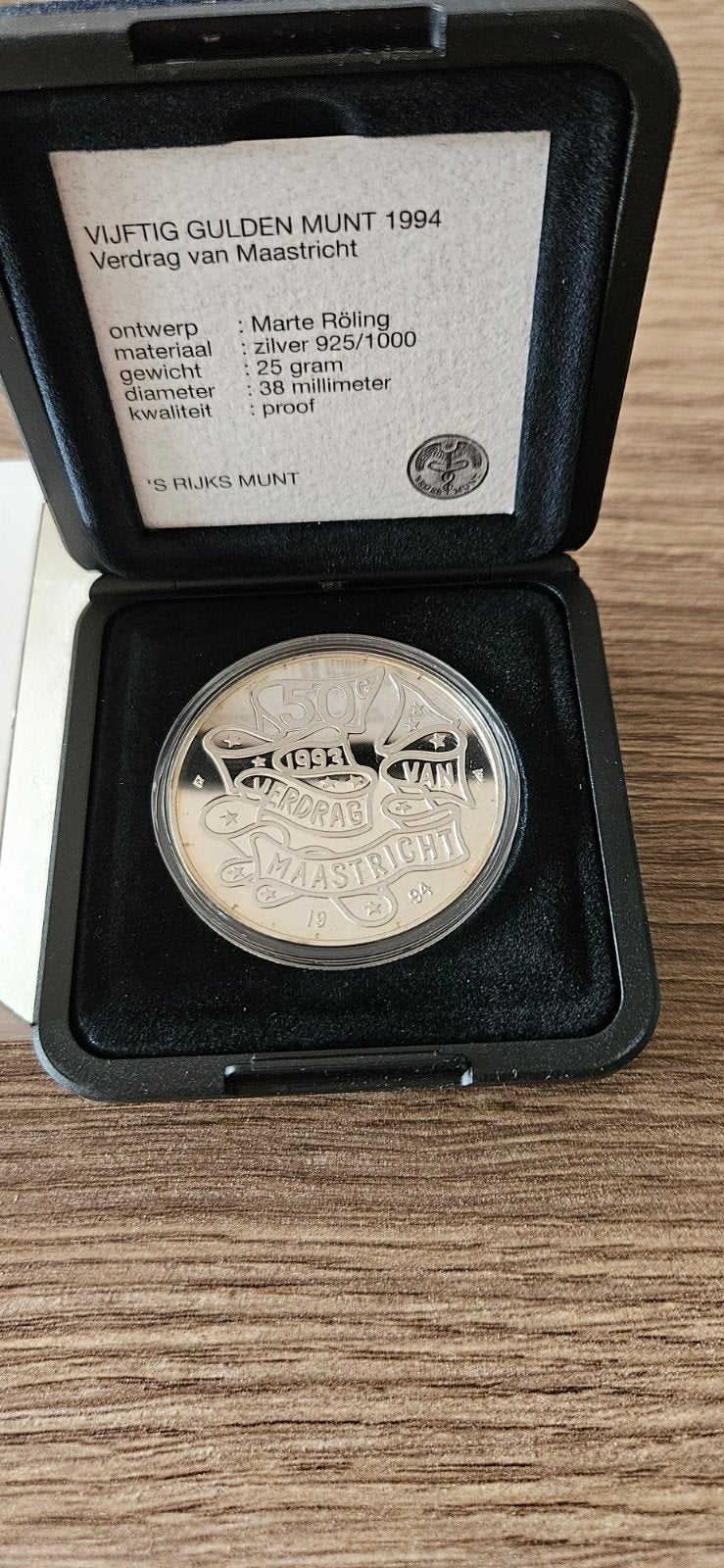 Zilveren 50 gulden 1994 verdrag van Maastricht proof, Koningin Beatrix, Zilver, Ophalen of Verzenden, Losse munt