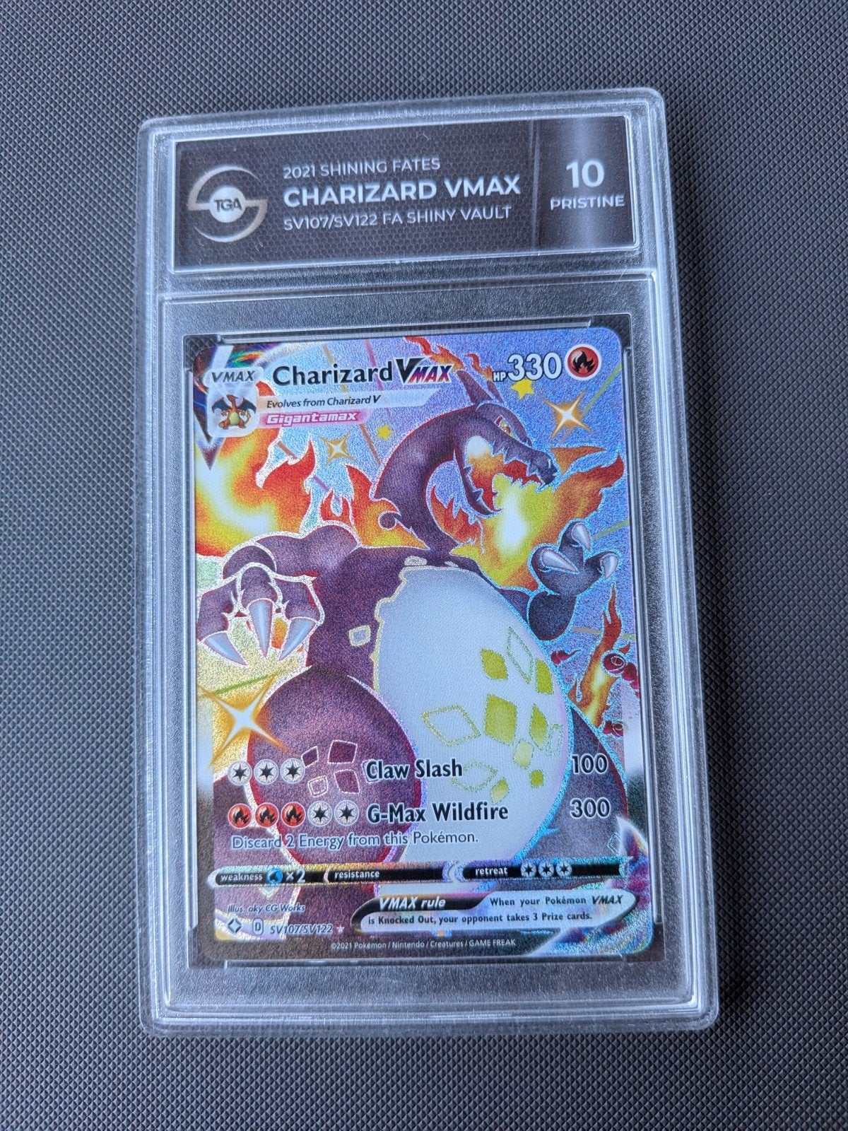 Pokémon Charizard VMAX SV107/SV122 TGA 10 Pristine, Ophalen of Verzenden, Nieuw, Losse kaart, Foil