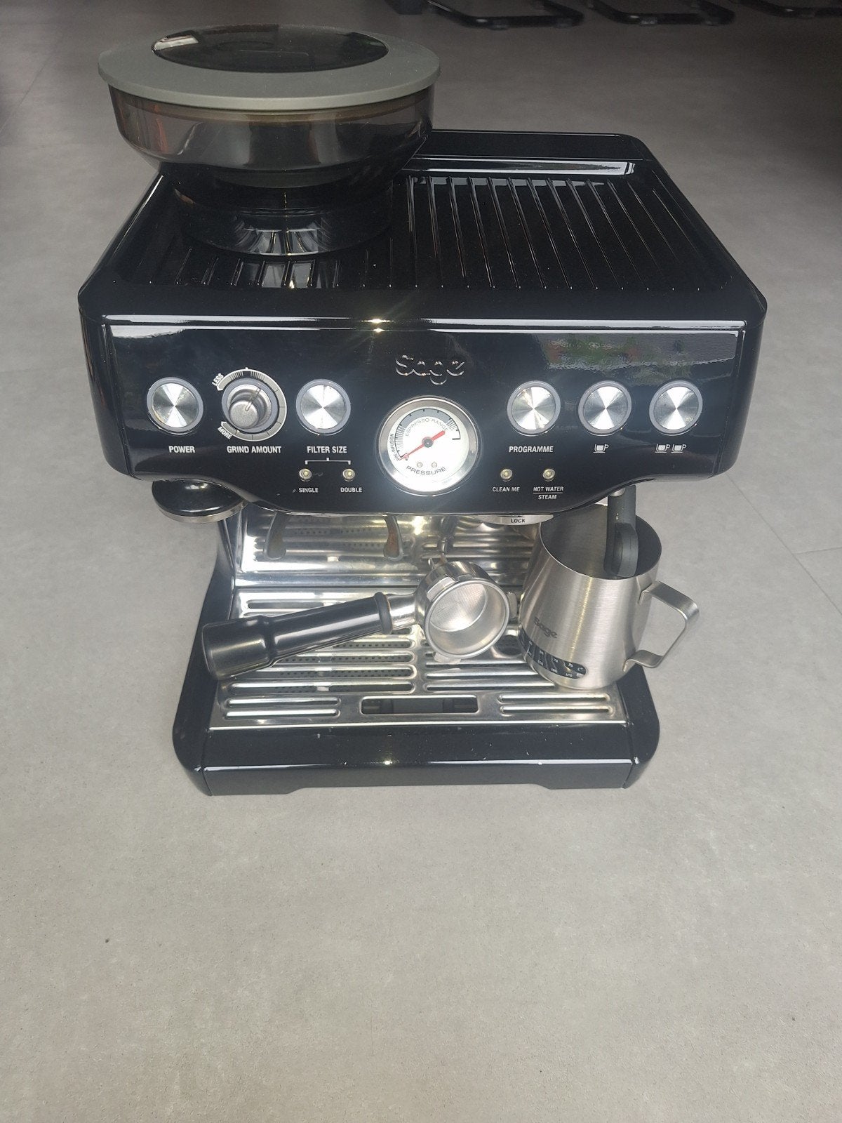 Sage Barista Express Espressomachine - Netjes onderho, Ophalen, Gebruikt, Espresso apparaat, Koffiebonen