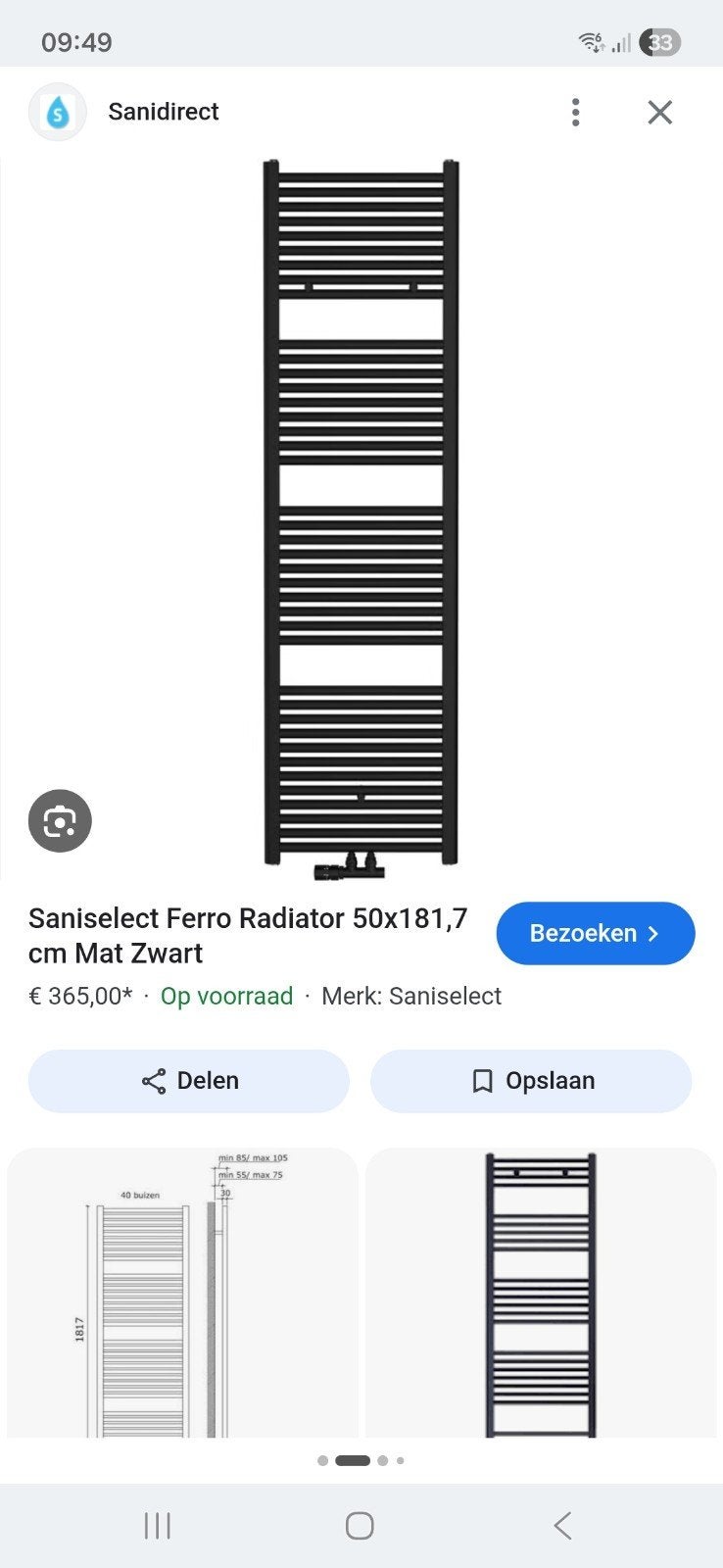 Saniselect Ferro Radiator 50x181,7 cm Mat Zwart, Ophalen, Radiator, Nieuw, Minder dan 60 cm