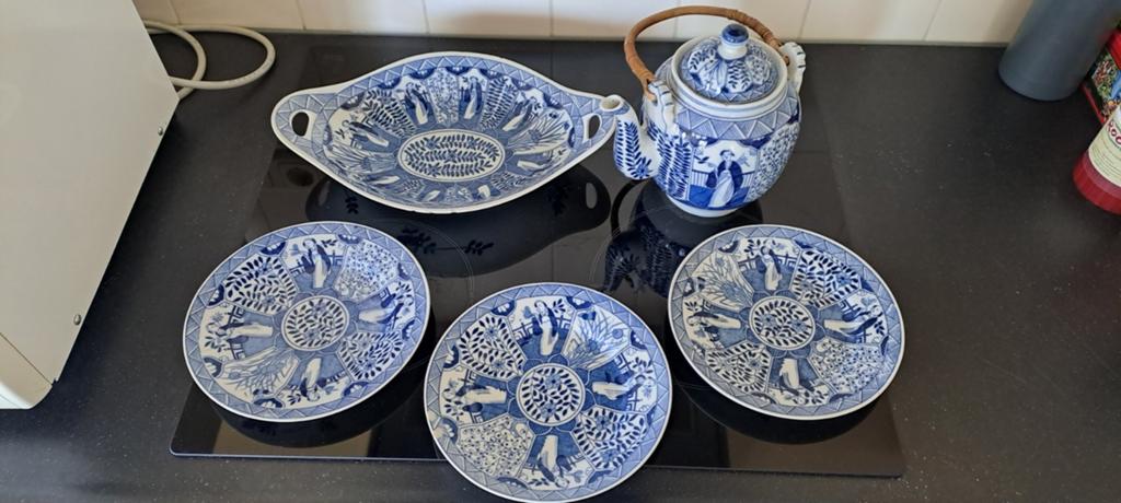 Antiek Chinees Porseleinen Theeservies - Blauw/Wit, Antiek en Kunst, Ophalen of Verzenden