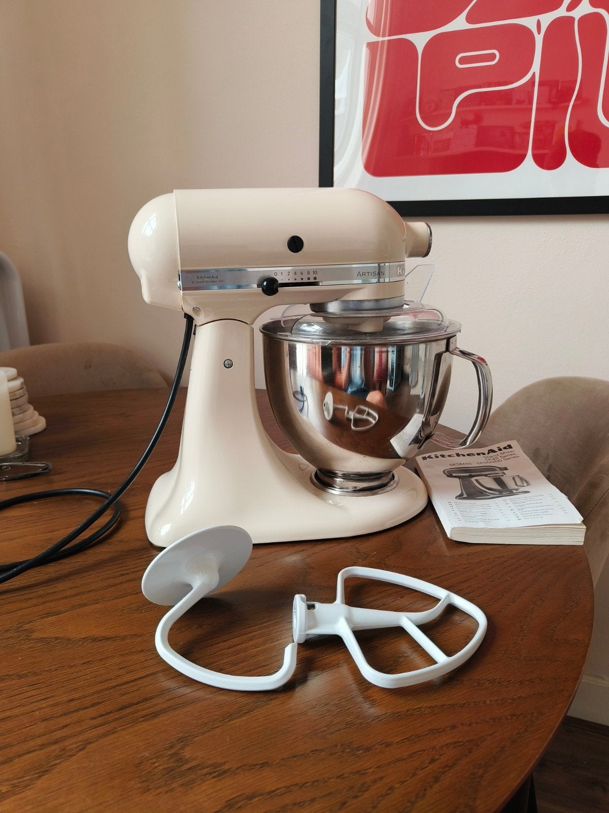 Kitchenaid Artisam 4,8 liter - Creme kleur, Witgoed en Apparatuur, Keukenmixers, 4 liter of meer, Ophalen, Zo goed als nieuw, 3 snelheden of meer