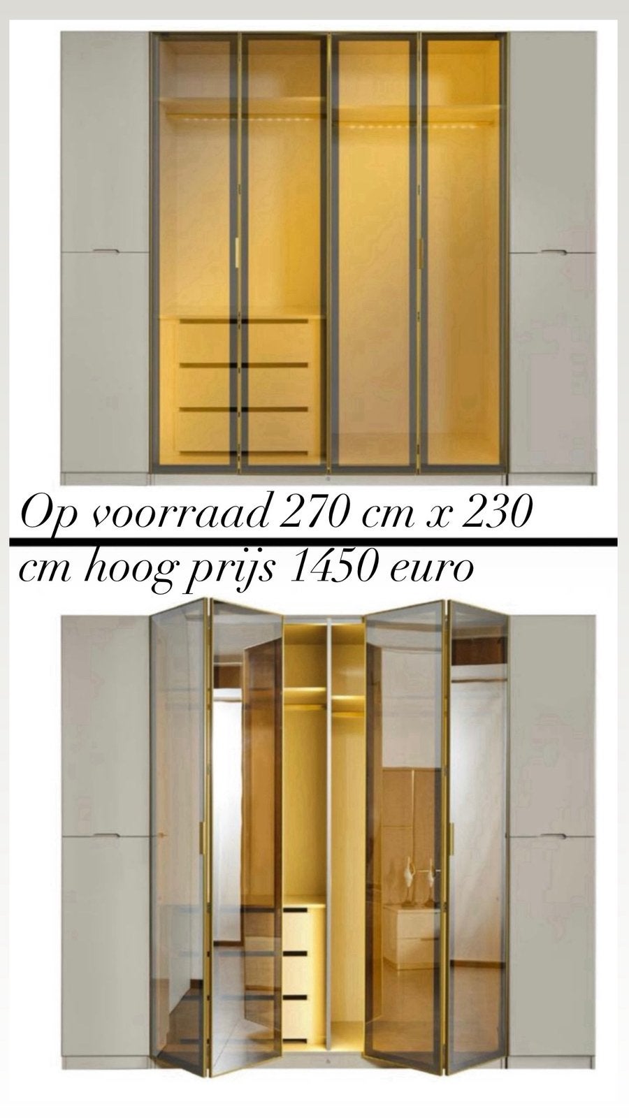 Moderne Kledingkast 270x230cm met LED & Glazen Deuren, 200 cm of meer, Nieuw, Ophalen of Verzenden, Glas