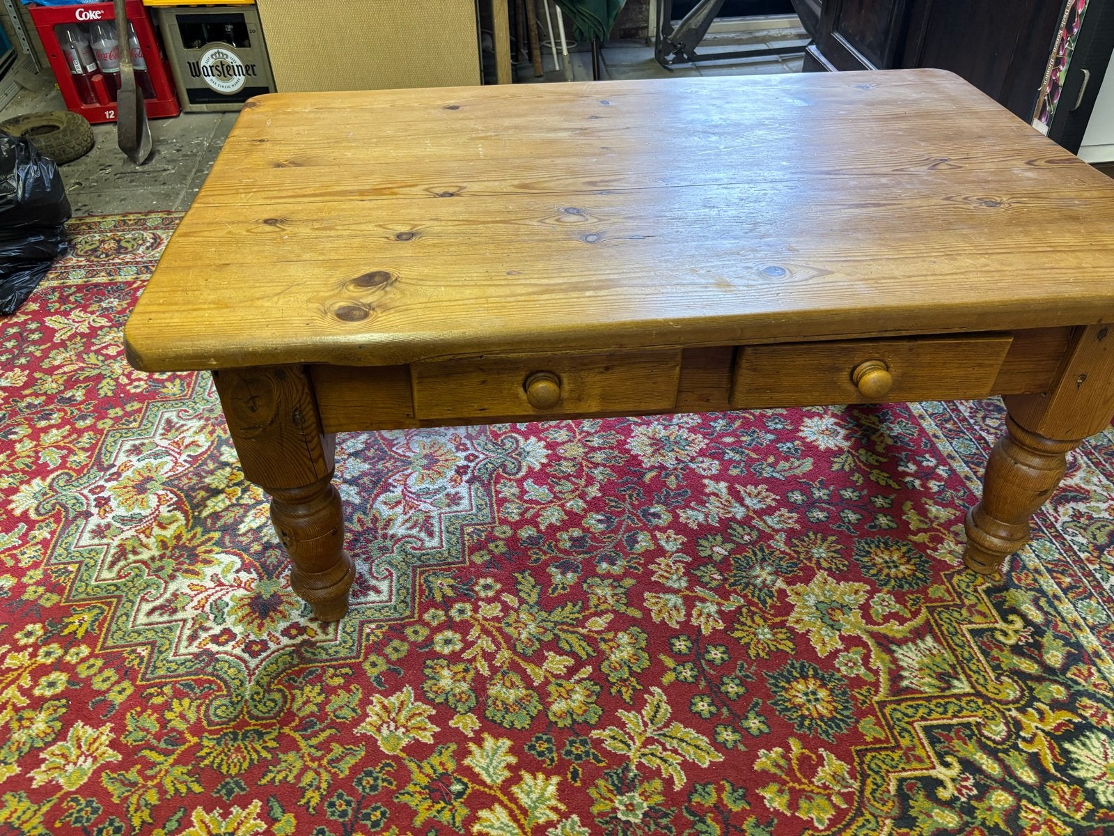 Massief houten eettafel met lades, Huis en Inrichting, Gebruikt, 100 tot 150 cm, Vier personen, Grenenhout