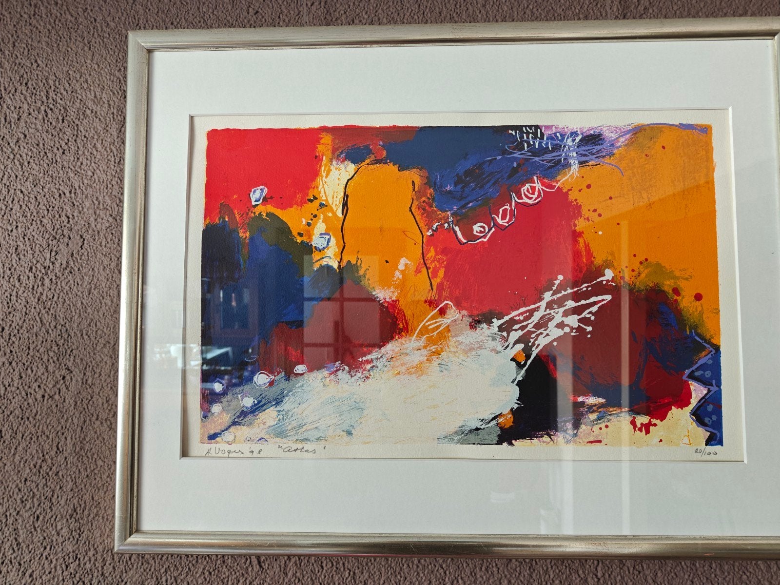 Dit is een abstracte zeefdruk genaamd "Atlas / Djinns, Antiek en Kunst, Ophalen of Verzenden