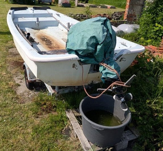 Boot + Motor + Trailer, Watersport en Boten, Motorboten en Motorjachten, Gebruikt, Polyester, Benzine, Buitenboordmotor, Trailer
