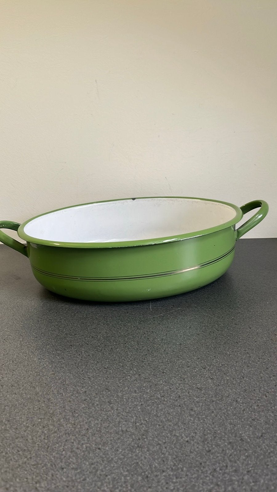 Vintage Groene Emaille Ovenschaal - Ovale Braadslede, Ophalen of Verzenden