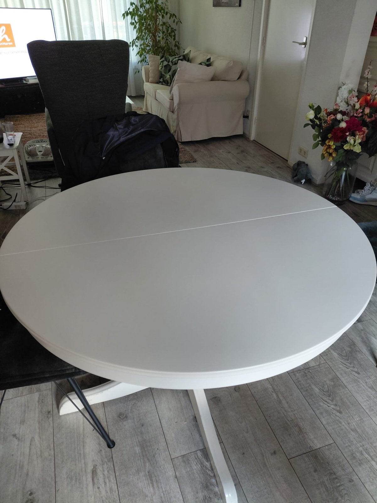 IKEA Rosentorp uitschuifbare eettafel - Wit, rond/ovaal, Ophalen, Gebruikt, 100 tot 150 cm, Rond