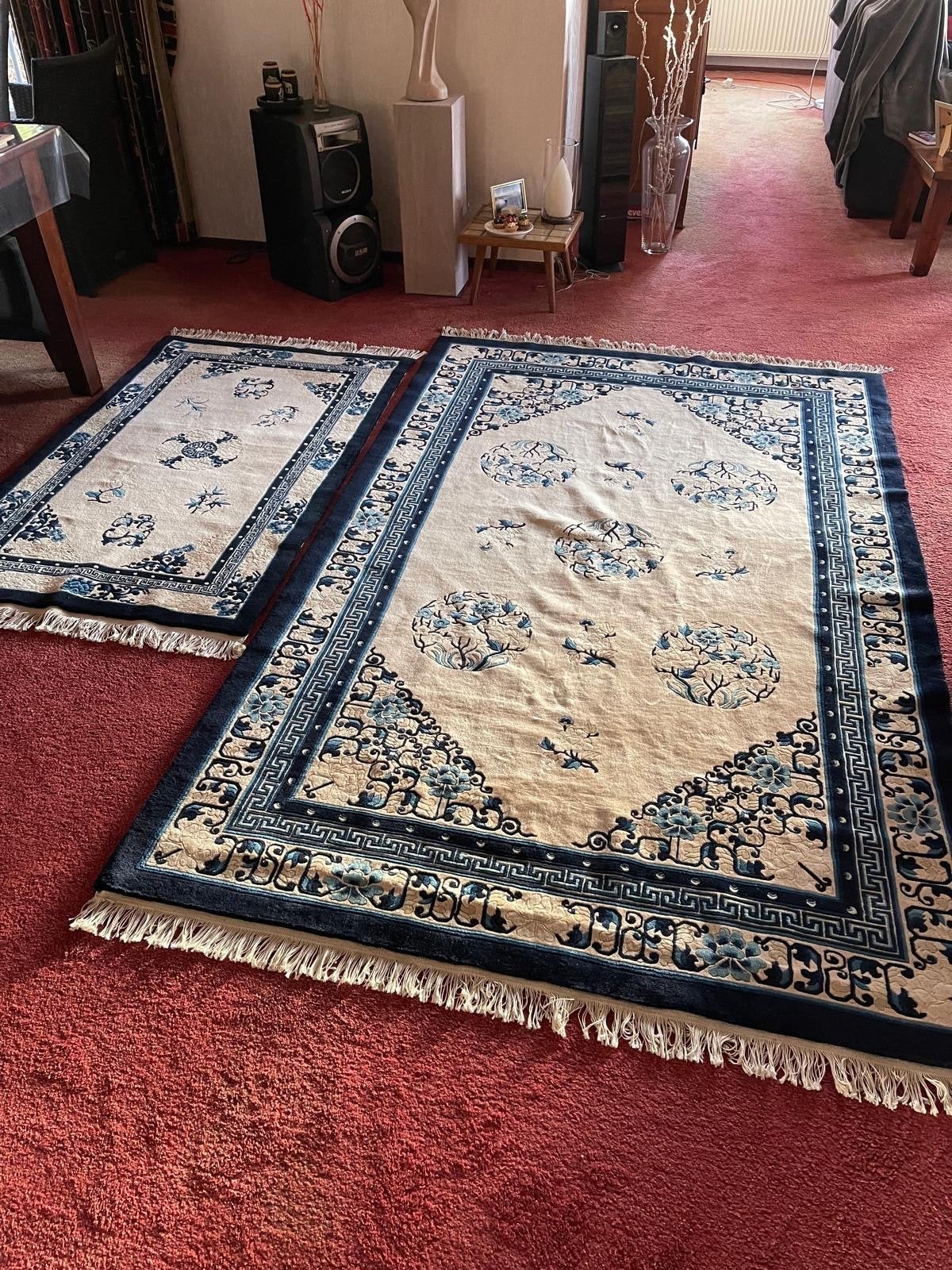 2 Chinese hoogwaardige handgeknoopte kleden, Huis en Inrichting, Ophalen, Gebruikt, 100 tot 150 cm, Blauw