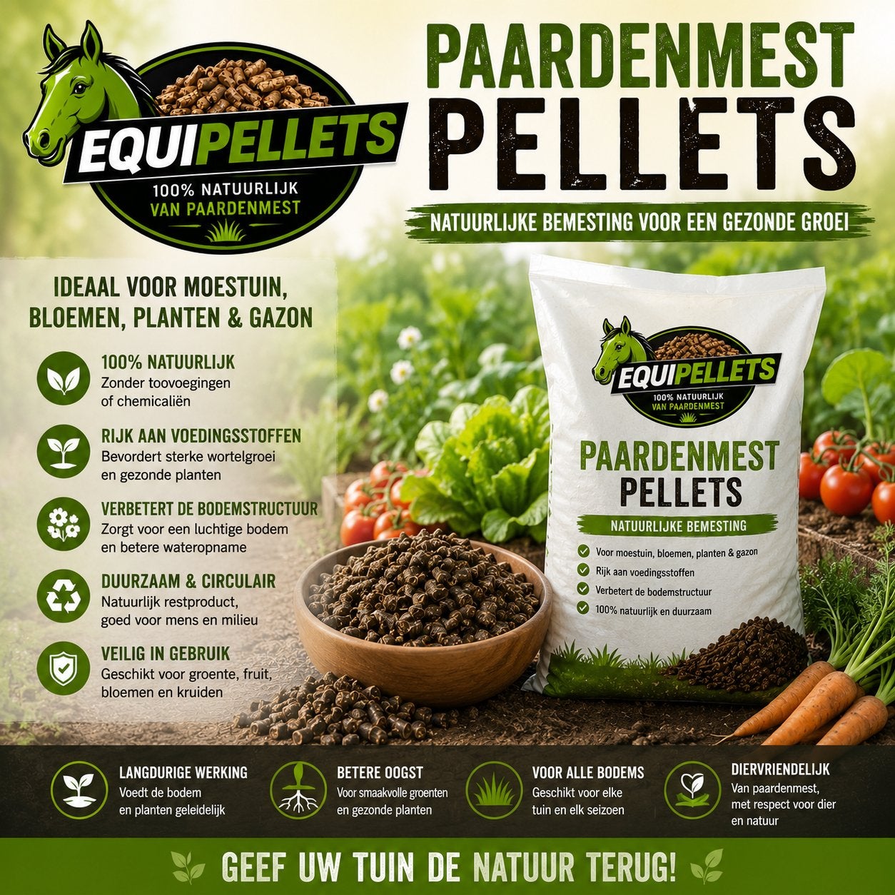 Paardenmestpellets, Natuurlijke Meststof voor Moestuin Gazon, Ophalen of Verzenden, Koemestkorrels