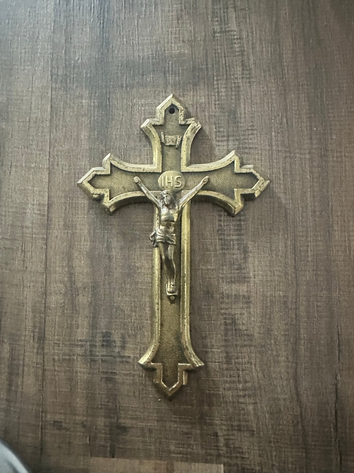 Antiek Bronzen Kruisbeeld met Jezusfiguur, Ophalen of Verzenden