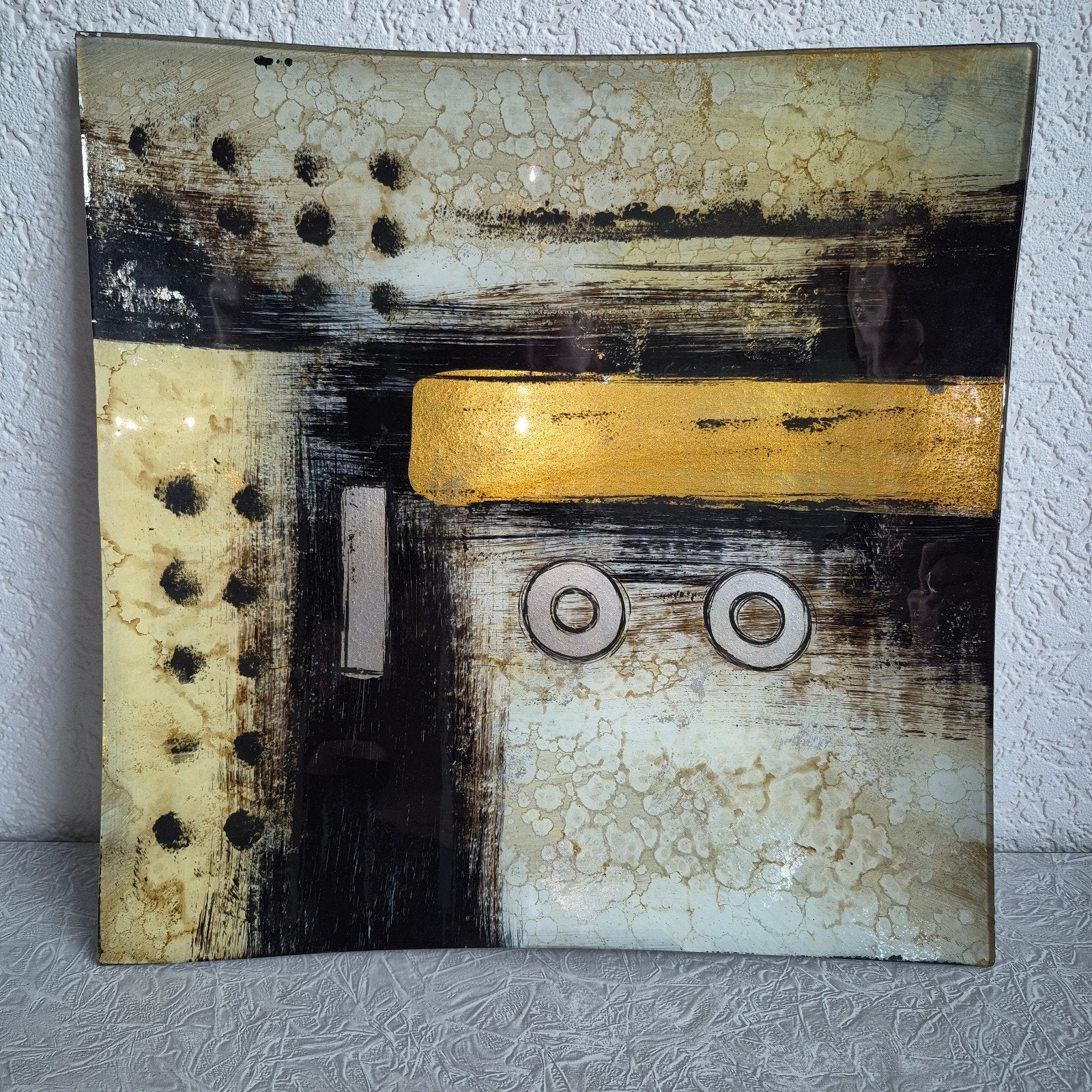 Blikvanger! Grote abstracte glazen decoschaal / plateau (37x, Ophalen, Schaal, Vierkant, Glas