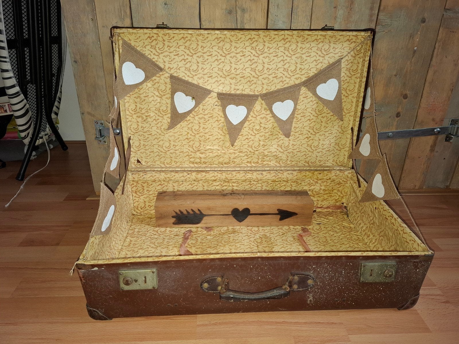 Vintage koffer voor bruiloft kaarten met decoratie, Ophalen, Gebruikt, 45 tot 55 cm, Slot