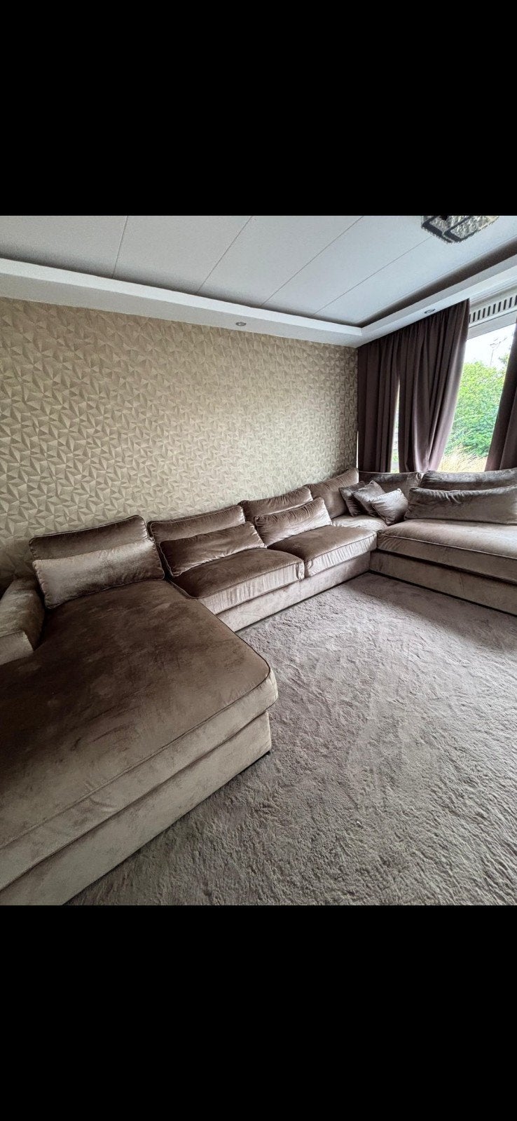 Grote Hoekbank Taupe, Huis en Inrichting, Modern en comfortabel, Hoekbank, 300 cm of meer, Ophalen of Verzenden