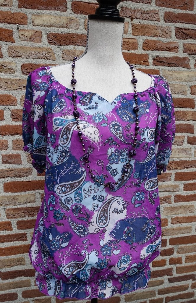 blauw paarse paisley top - Gabrielle Vicenge  mt 38-40, Maat 38/40 (M), Paars, Ophalen of Verzenden, Zo goed als nieuw