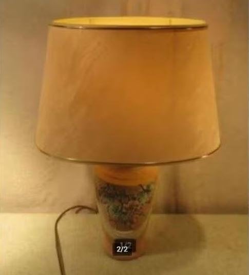 Prachtige Tafellamp in aardewerk met Retro Kap - 56cm, Ophalen of Verzenden, Zo goed als nieuw, Steen/keramiek