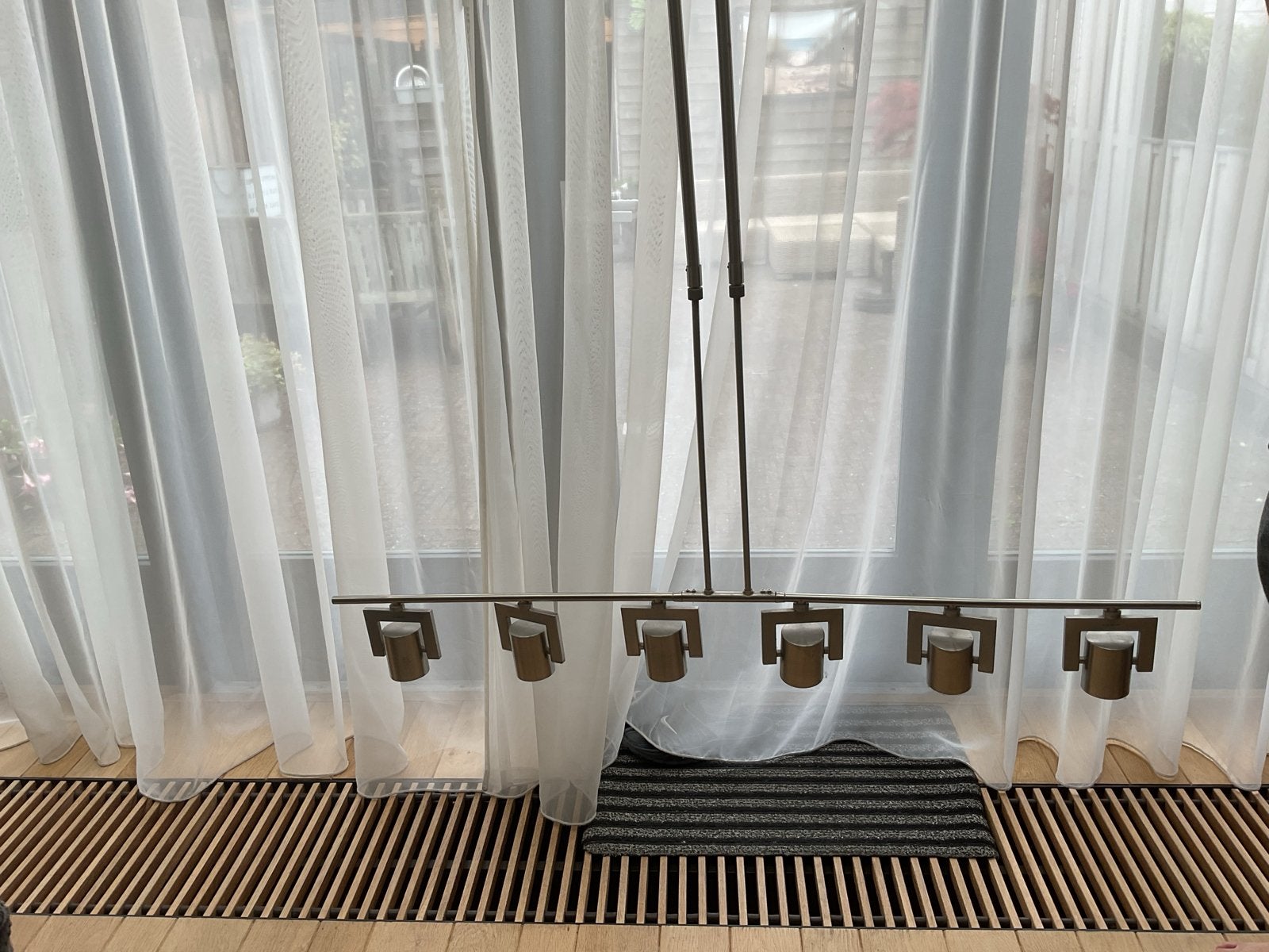 Moderne hanglamp met 6 spots - Zilverkleurig metaal, Huis en Inrichting, Lampen | Hanglampen, Ophalen, Gebruikt, Metaal, Overige fittingen