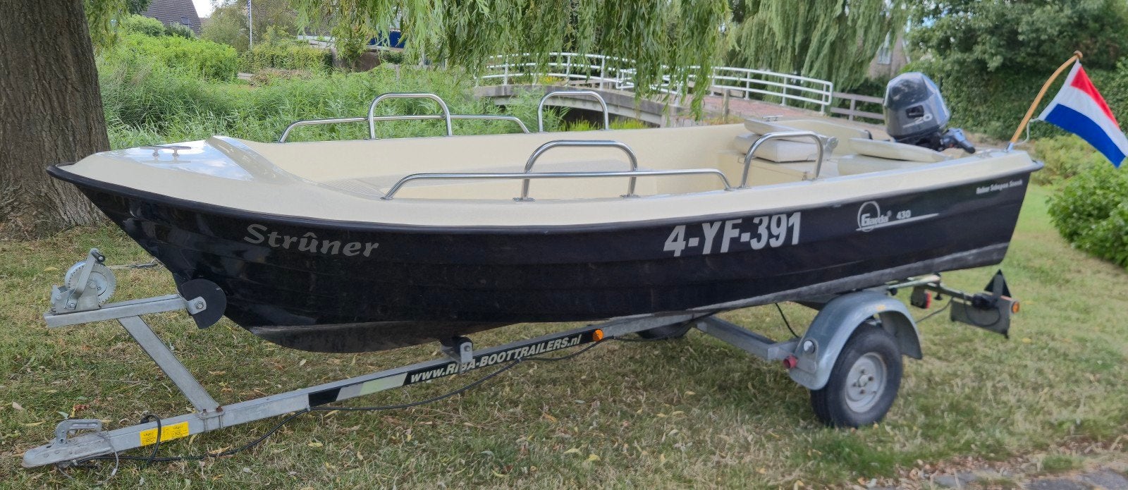 Garda 430 met Yamaha 20pk en trailer, Watersport en Boten, Overige merken, Gebruikt, Buitenboordmotor, Trailer