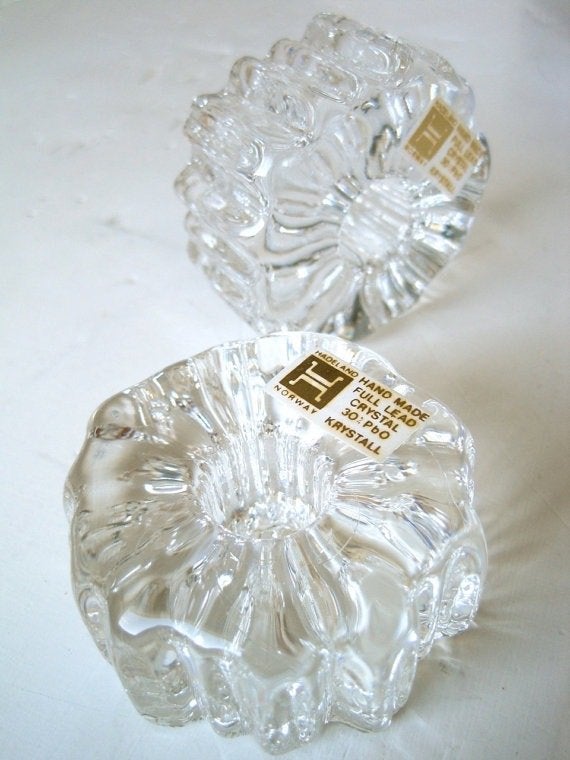 Vintage Hadeland, Norway loodkristal kaarsenhouders - NIEUW, Ophalen of Verzenden, Nieuw, Glas, Kandelaar