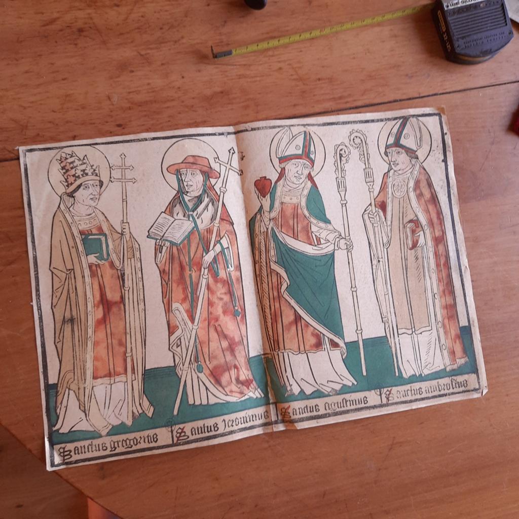 Antieke Middeleeuwse Houtsnede met Vier Kerkvaders, Antiek en Kunst, Kunst | Litho's en Zeefdrukken, Verzenden