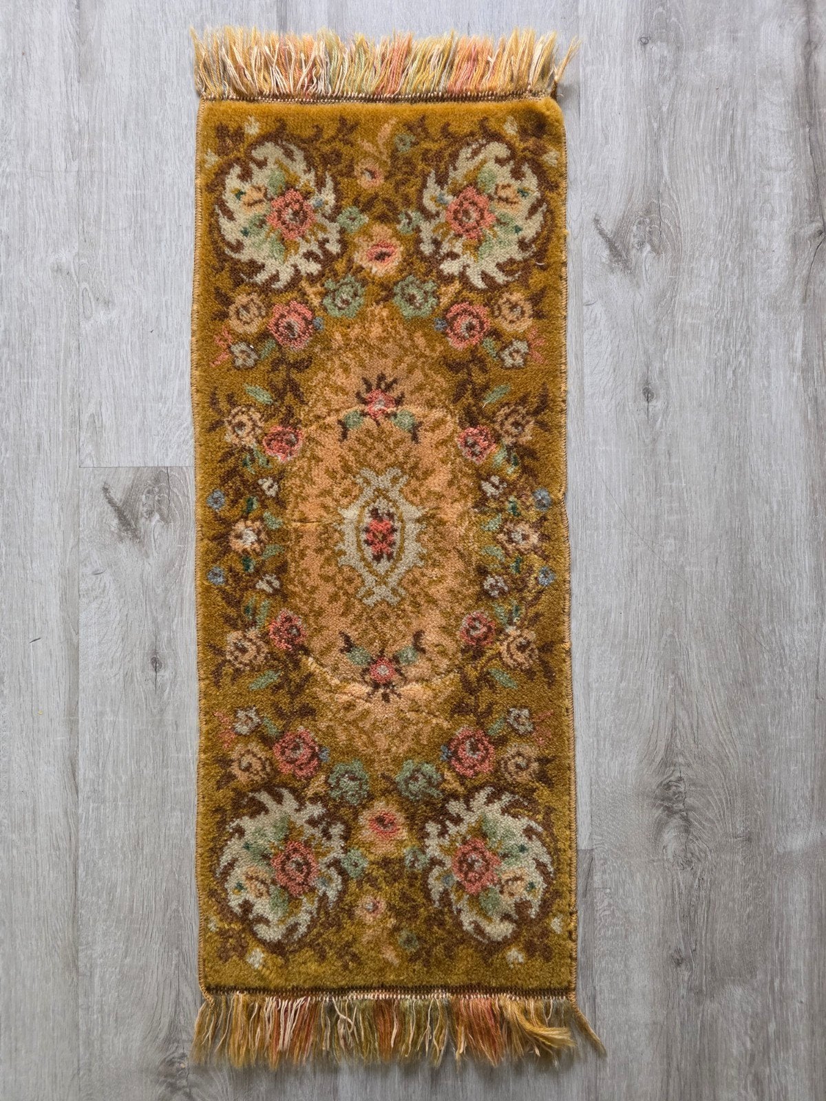 Vintage smyrna wol tafelloper bloemen, Huis en Inrichting, Gebruikt, Franjes/kwastjes, ., 90 cm