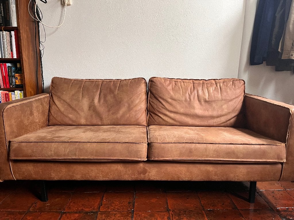 Leren bank, Huis en Inrichting, Banken | Bankstellen, Ophalen, Gebruikt, 150 tot 200 cm, Tweepersoons