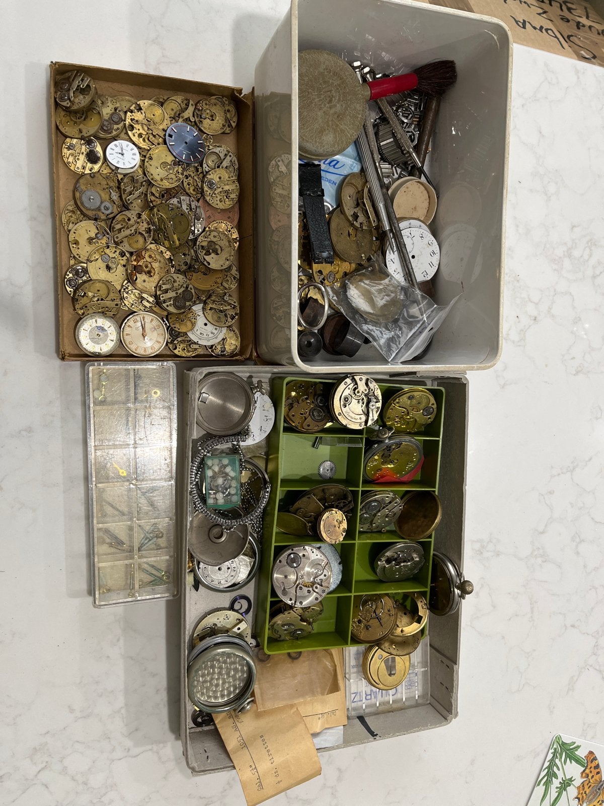 Grote partij horloge onderdelen en uurwerken, Ophalen of Verzenden, Overige materialen