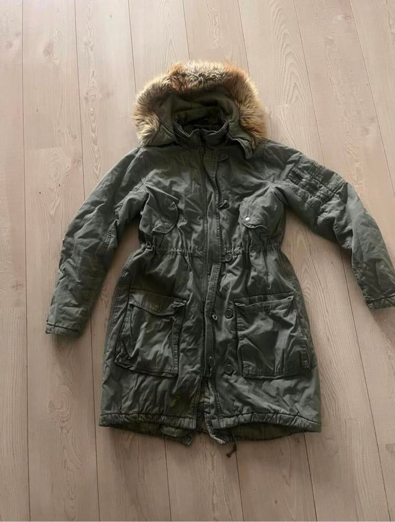 H&M Parka met Bontkraag - Maat M, Ophalen of Verzenden, Gedragen, Maat 38/40 (M), Groen