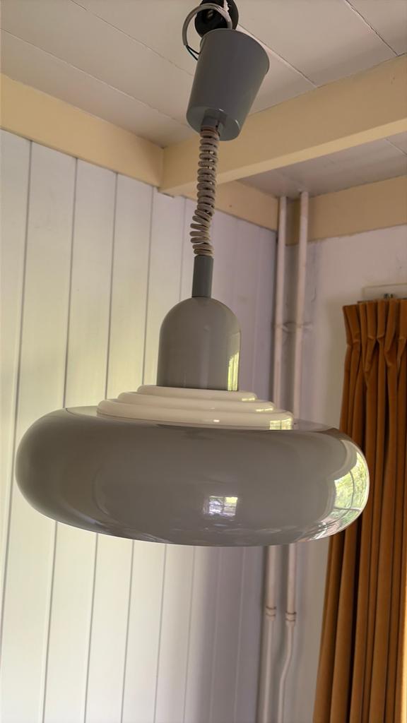 Vintage Deens Design UFO Hanglamp - Knud Christensen, Gebruikt, Industrieel design, Ophalen of Verzenden, Metaal