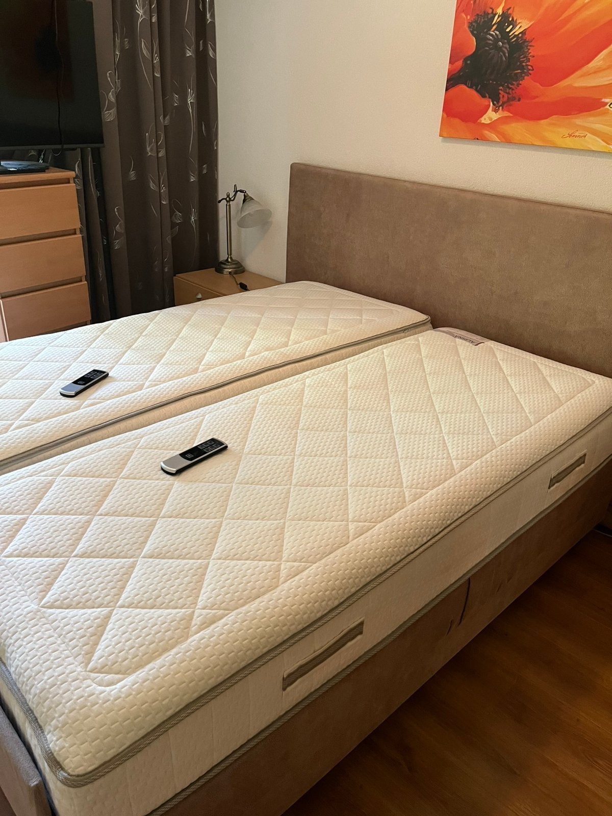Verstelbaar/deelbaar bed inclusief matras, Ophalen, Zo goed als nieuw, Tweepersoons, 160 cm