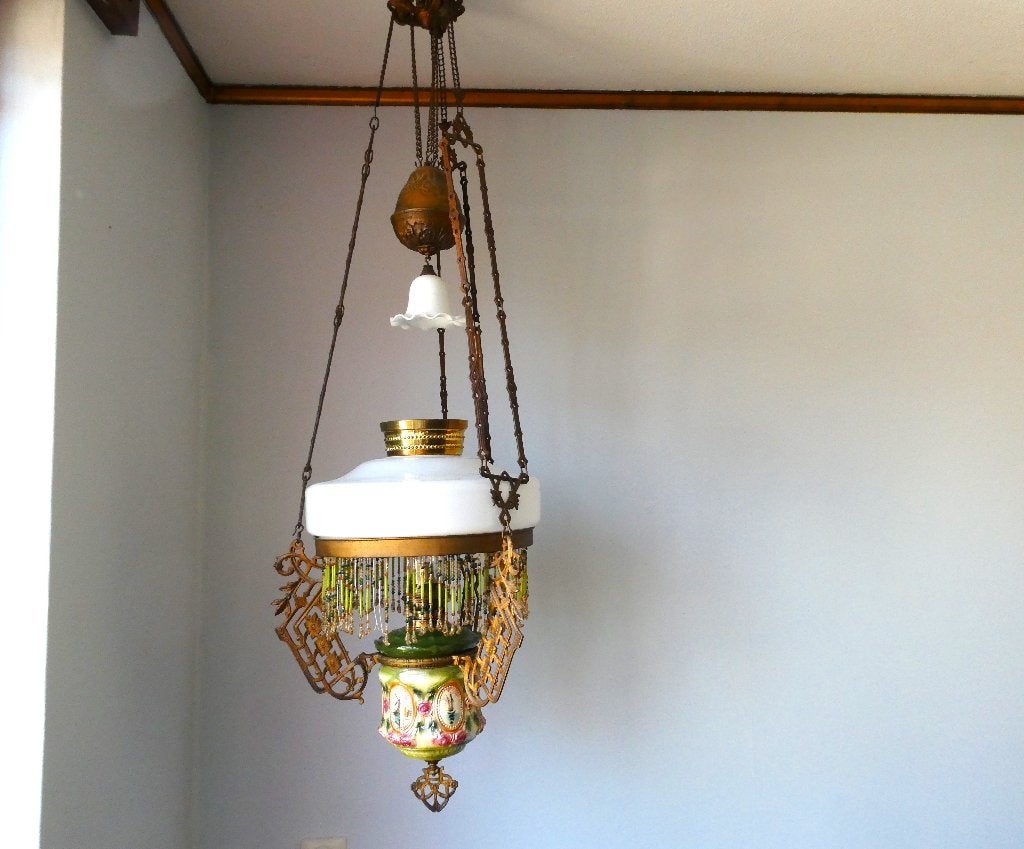 Art Nouveau Jugendstil hef en daal petroleumlamp molen lamp, Ophalen
