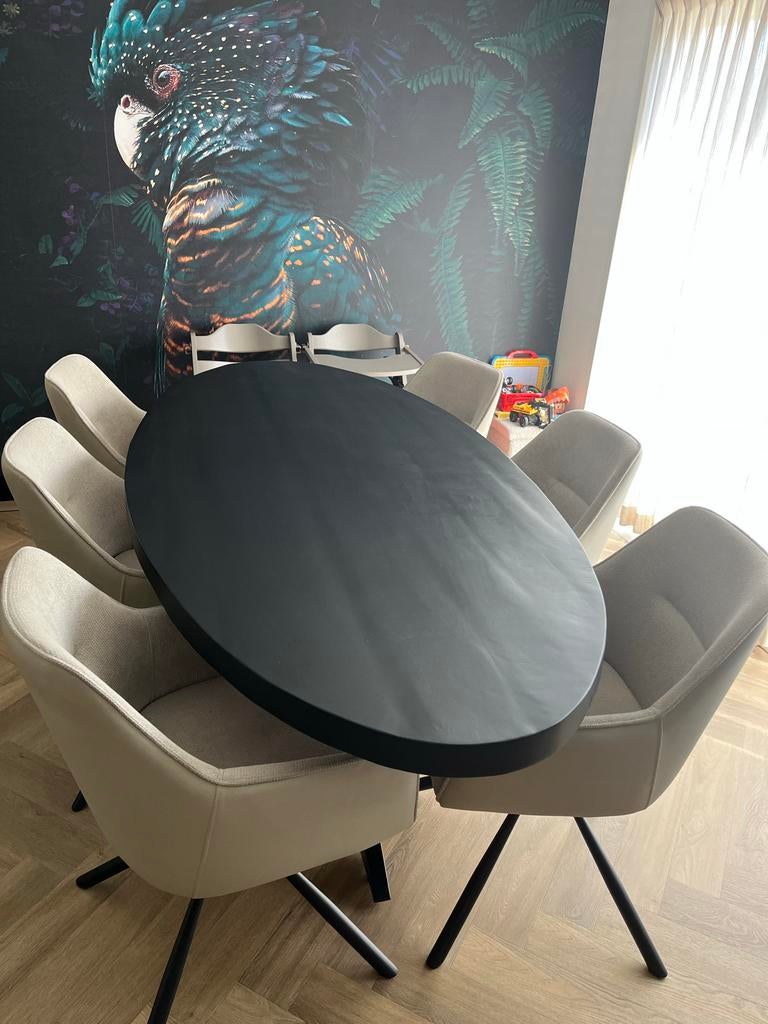 Massief mangohouten eettafel - Zwart - Ovaal 220x100, Ophalen, 100 tot 150 cm, Zo goed als nieuw, 150 tot 200 cm