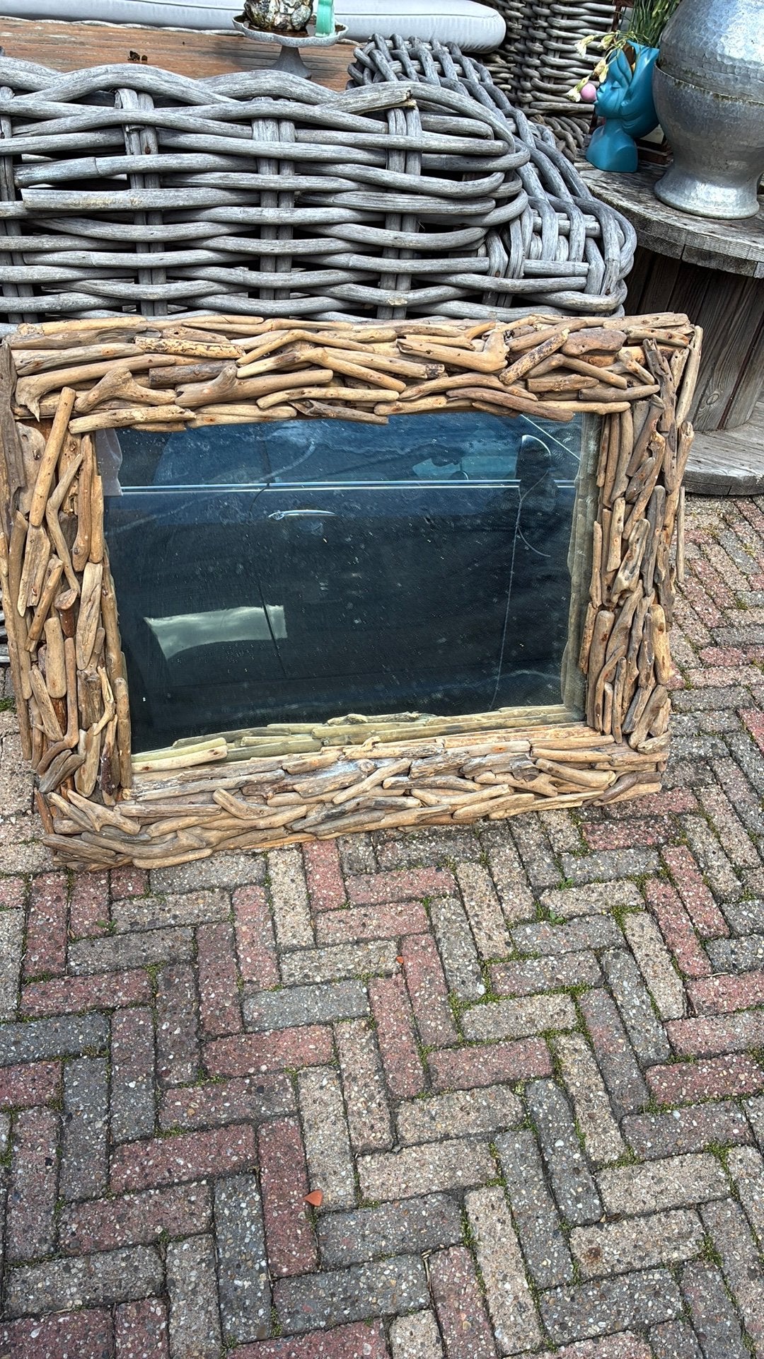 Spiegel gemaakt van zwerfhoutjes buitenmaat 85x70 cm, Huis en Inrichting, Woonaccessoires | Spiegels, Ophalen, Zo goed als nieuw