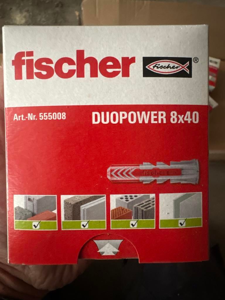 Fischer DUOPOWER 8x40 pluggen - Nieuw in doos, Minder dan 4 cm, Overige materialen, Ophalen of Verzenden, Zo goed als nieuw