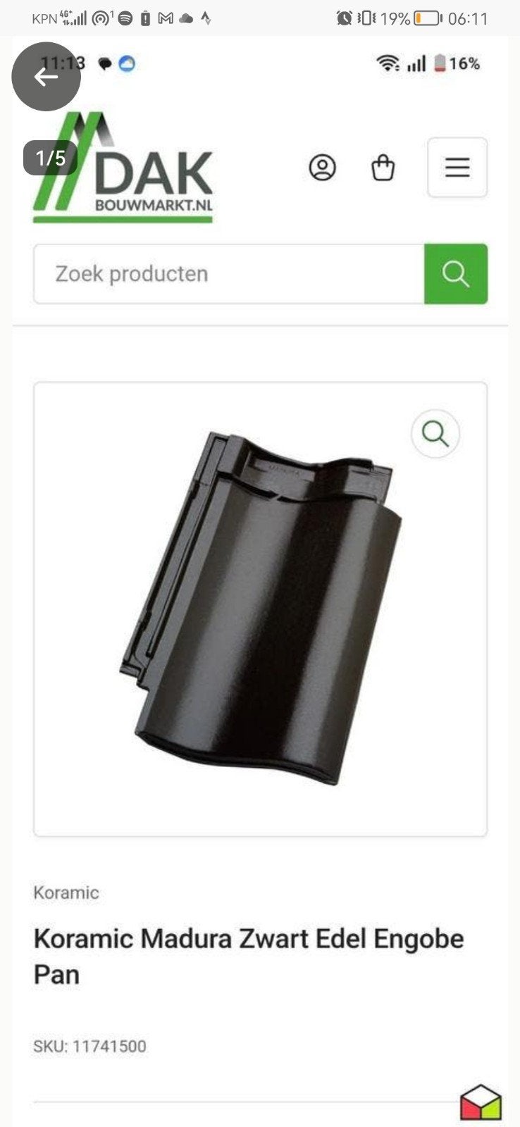 Koramic Madura Zwart Edel Engobe Dakpannen, Ophalen, Steen of Klei, Zwart, 15 m² of meer