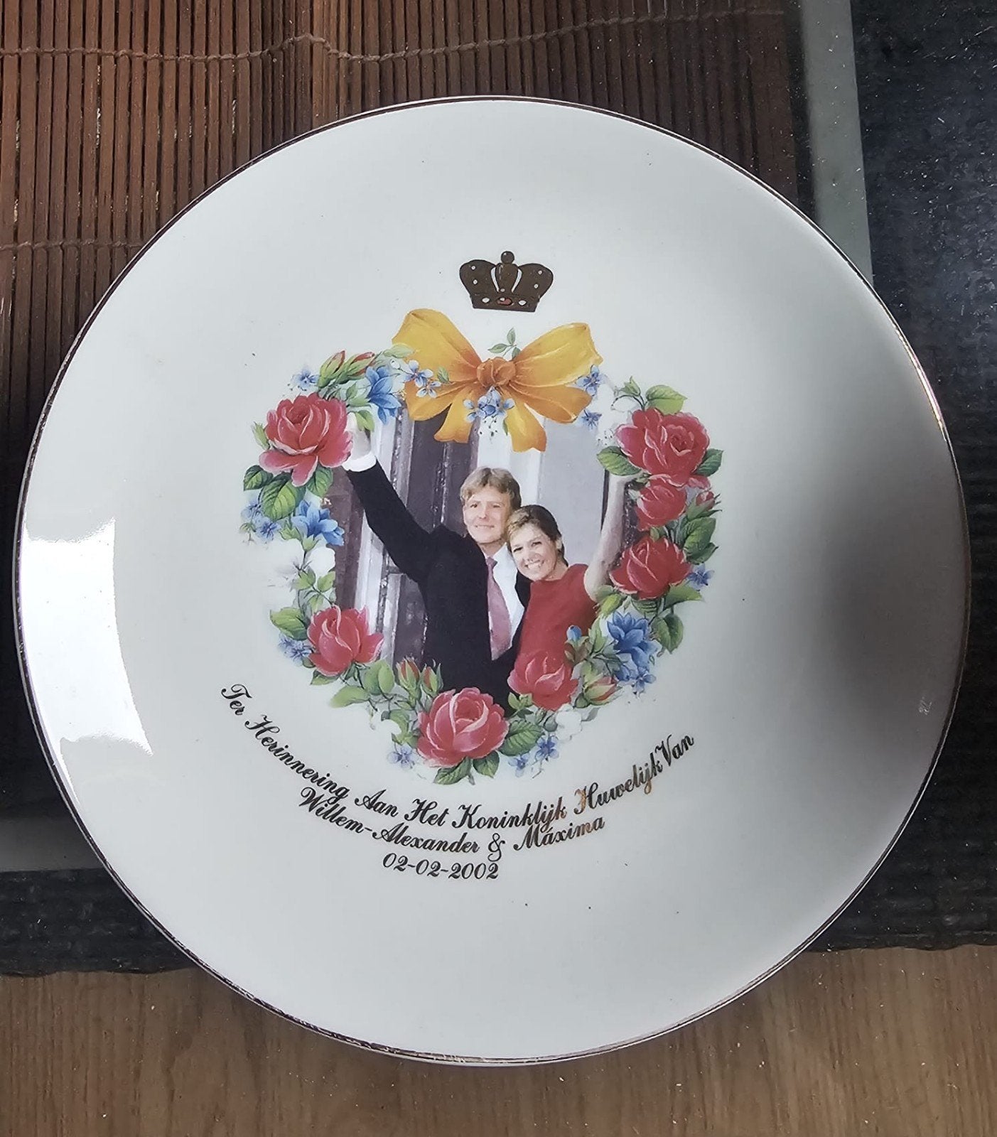 herdenkingsbord WillemAlexander en Máxima op 2 februari 2002, Antiek en Kunst, Antiek | Wandborden en Tegels, Ophalen of Verzenden