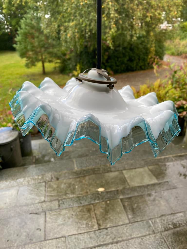 Vintage Pie Crust art deco glazen hanglamp, Ophalen of Verzenden, Gebruikt
