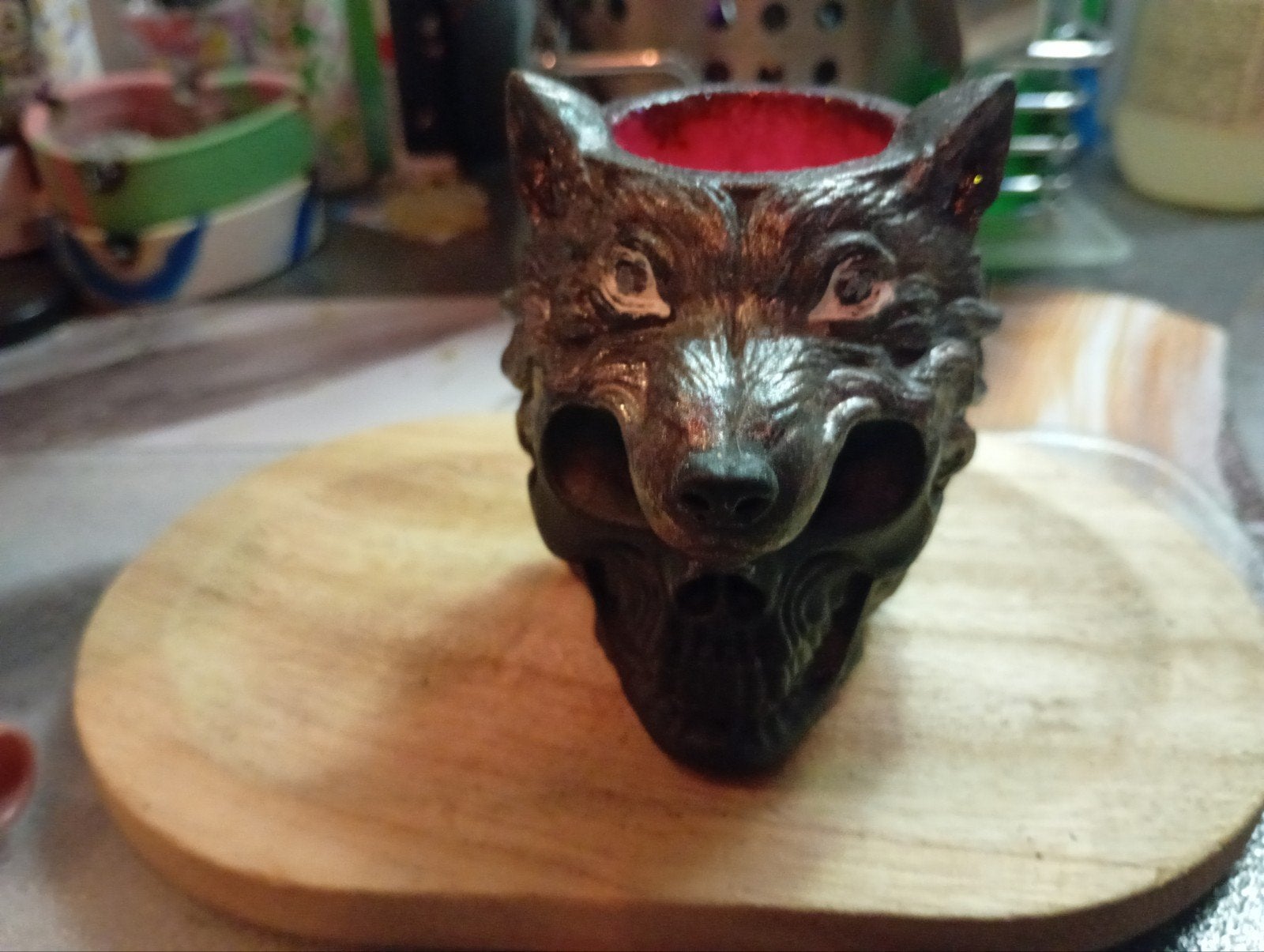 Unieke Wolf Schedel pennenhouder - Handgemaakt, Antiek en Kunst, Ophalen of Verzenden
