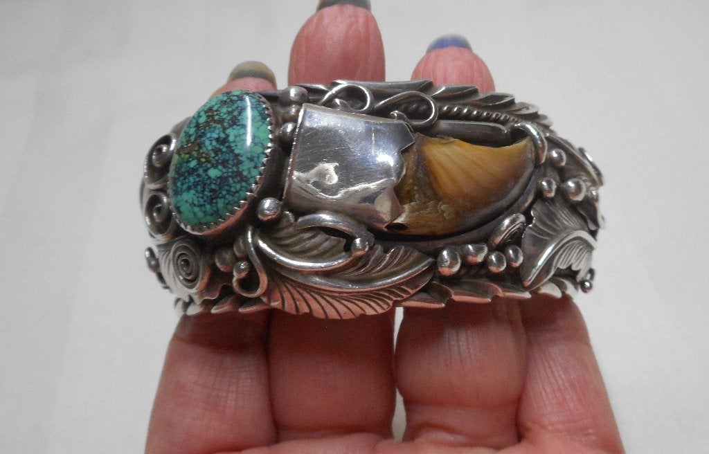 Zilveren zware Navajo armband met berenklauw nr.397, Sieraden, Tassen en Uiterlijk, Verzenden, Zo goed als nieuw, Zilver, Zilver