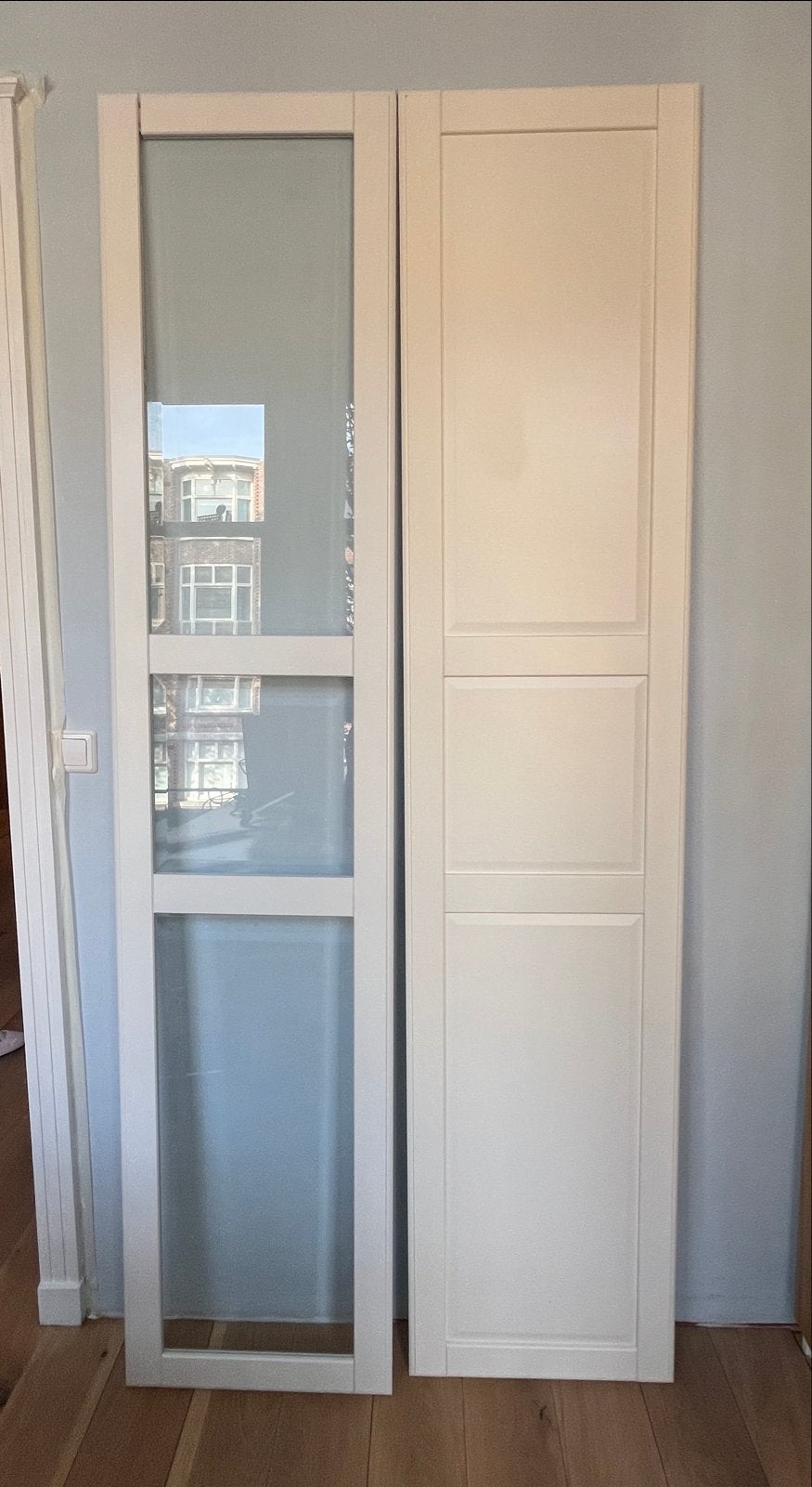 Witte en glazen Pax kastdeuren (236 cm hoog), Ophalen, Gebruikt, 200 cm of meer, 50 tot 100 cm