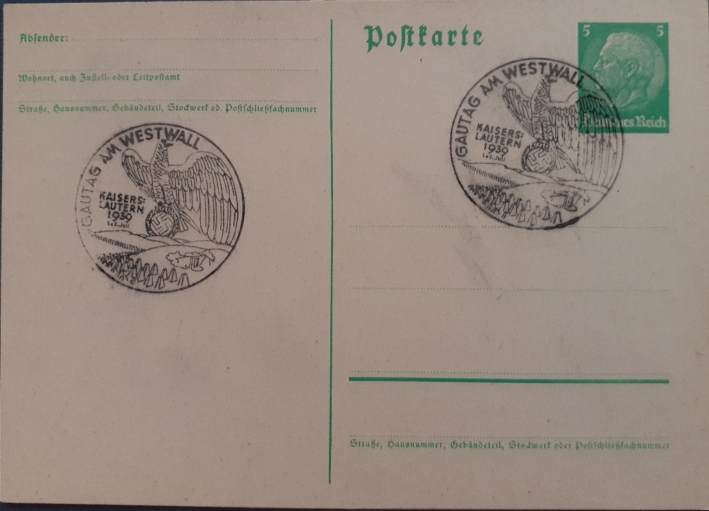 Deutsches Reich Briefkaart 1939 Kaiserslautern Gautag, Postzegels en Munten, Brieven en Enveloppen | Buitenland, Ophalen of Verzenden