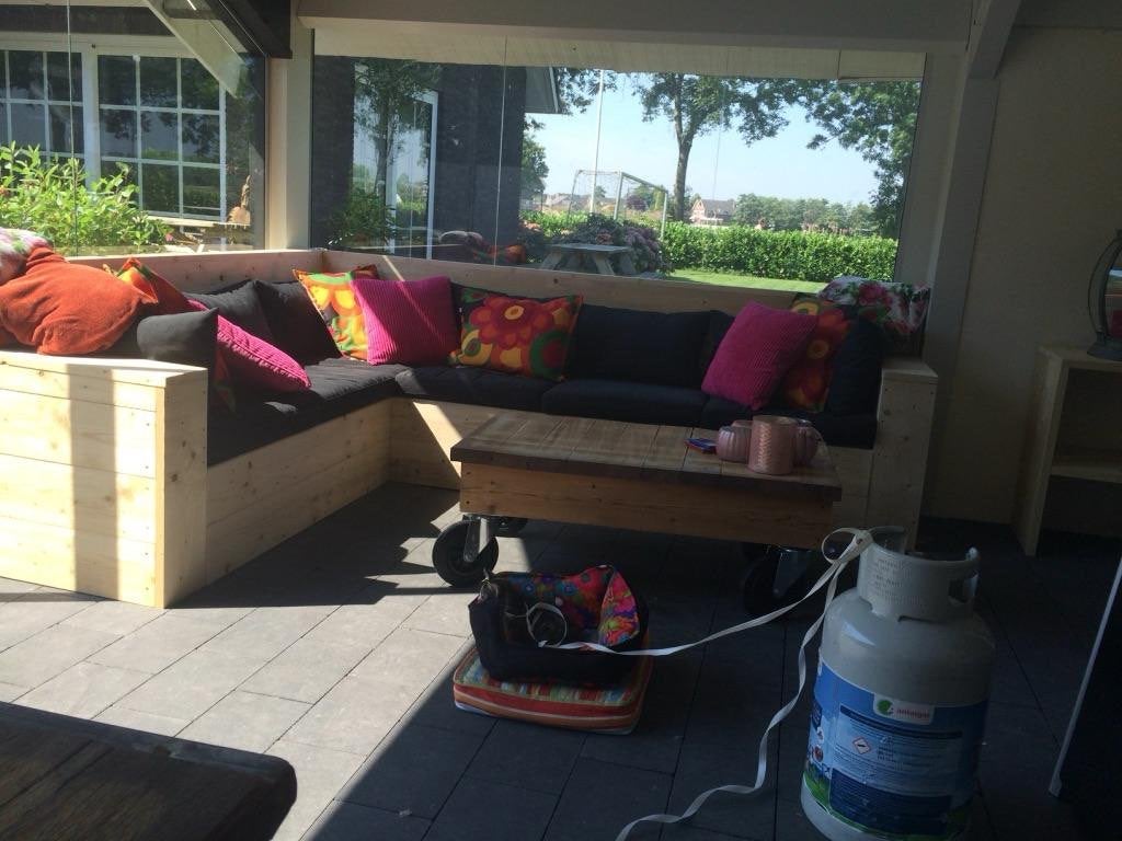HOEKBANK MET KUSSENS, Tuin en Terras, Ophalen, Zo goed als nieuw, Hout