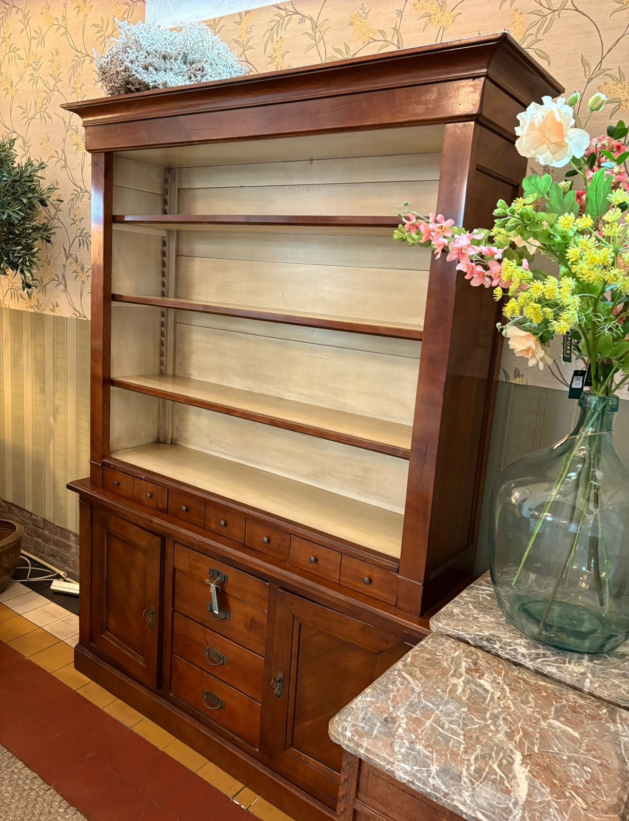 Engelse vitrine bekenkast, servies kast, 2delig, Ophalen of Verzenden