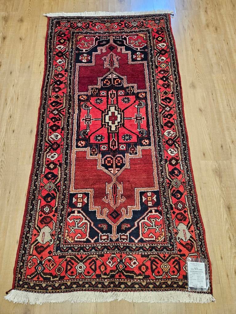 Vintage handgeknoopt perzisch hamadan 210x102, Info@SlatsAntiek.nl, Tweedehands, 100 tot 150 cm, Perzisch