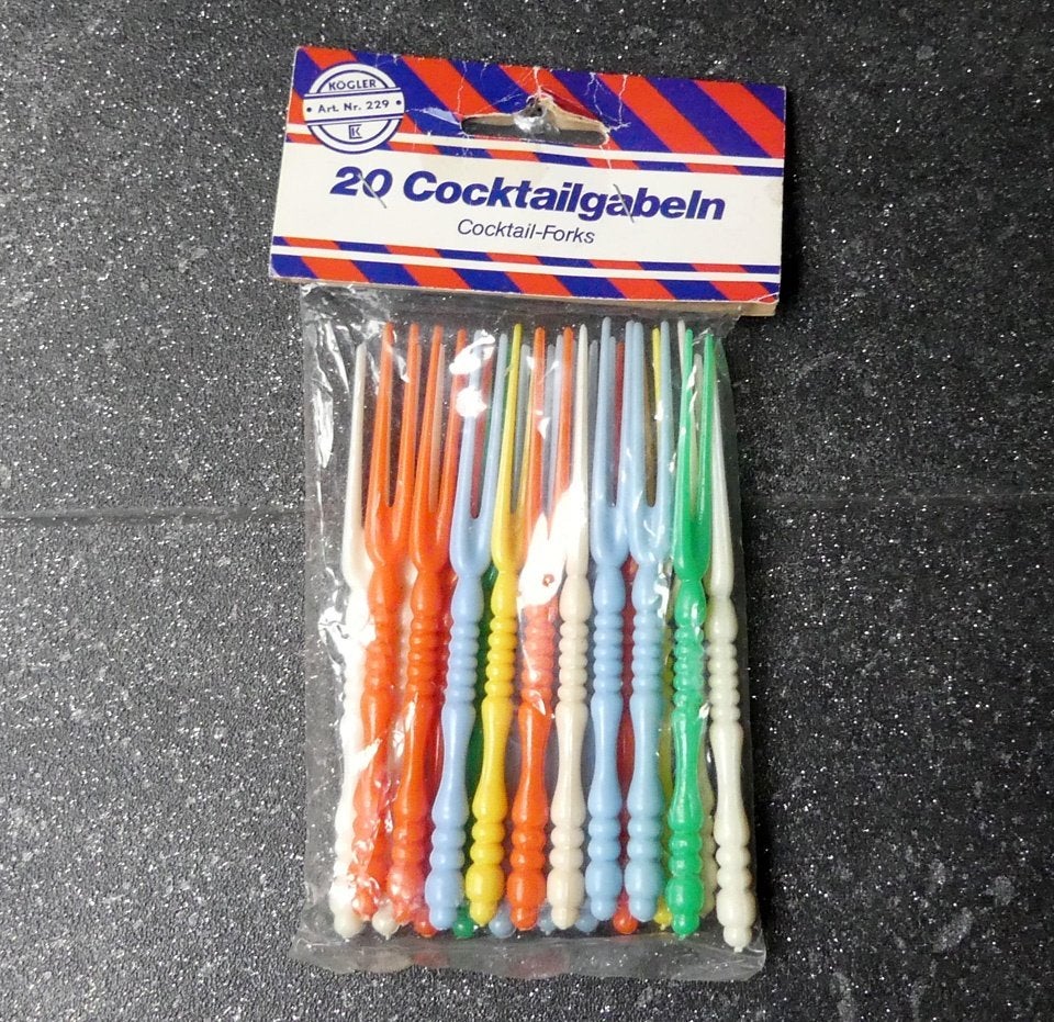 Vintage cocktailprikkers cocktailvorkjes plastic nieuwe set, Ophalen of Verzenden, Nieuw, Kunststof, Bestekset