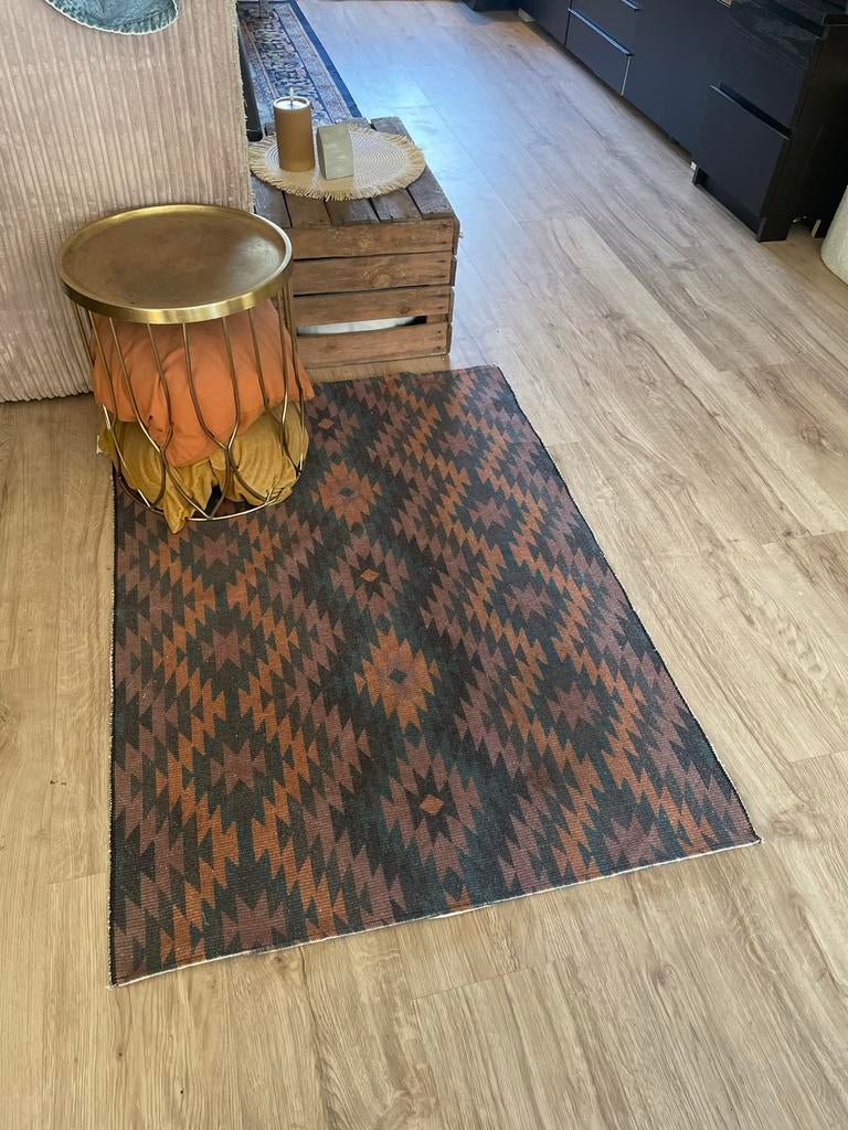 Aztec Kelim Vloerkleed 80 x 120 cm, 100 tot 150 cm, Bruin, Zo goed als nieuw, Kemir | Aztec | Modern | Print