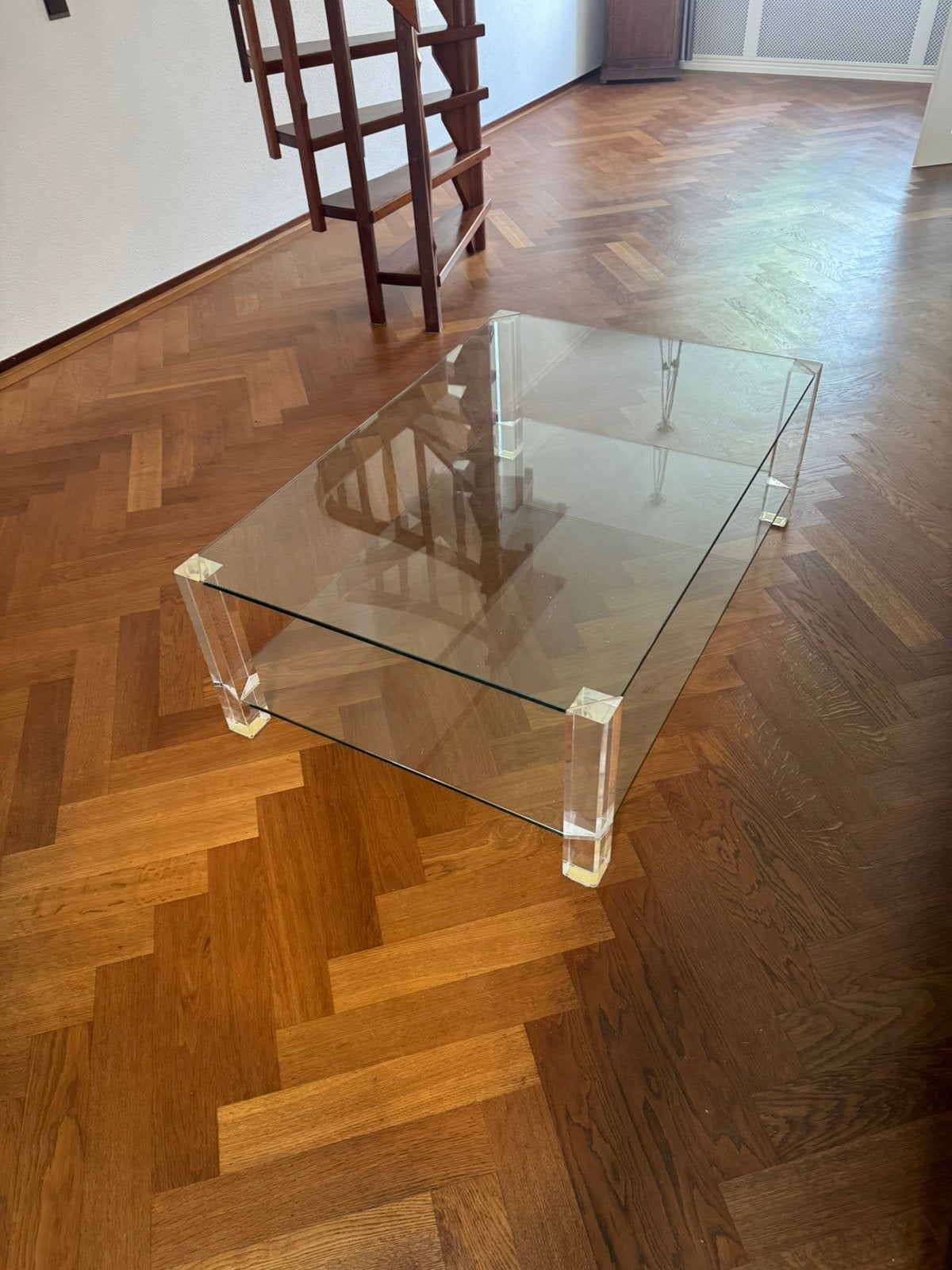 Salontafel van glas twee lagen 80x120cm, Huis en Inrichting, Tafels | Salontafels, Ophalen, 100 tot 150 cm, 50 tot 100 cm, Rechthoekig